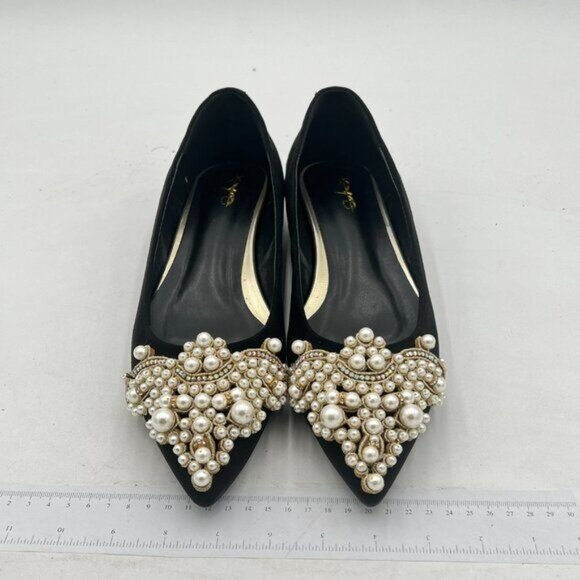 XYD Black Sense of Luxury Pointed Toe Jewelry Pearl Studs Wedding Dress Shoes - Picture 3 of 8